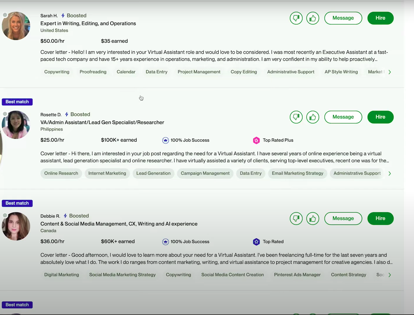 Client's dashboard view showing proposals